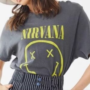 Nirvana Blue Short Sleeve Smiley Face T Shirt Nedium VSCO 90'S Grunge Indie